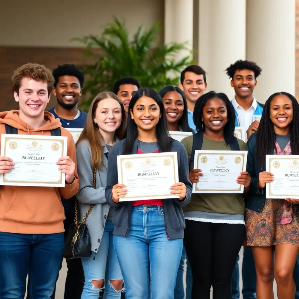 Student-athletes from Augusta University celebrating academic success