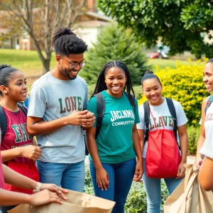 Diverse student-athletes participating in community service activities.