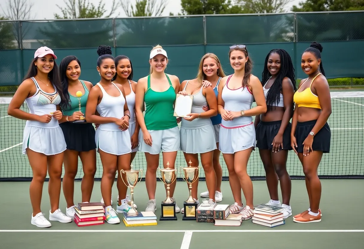 Celebration of Augusta University women's tennis team for academic success