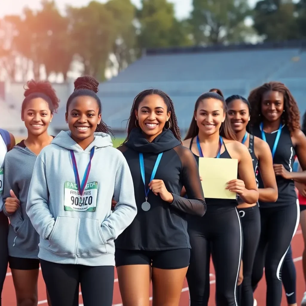 Female athletes from Augusta University celebrating academic and athletic achievements