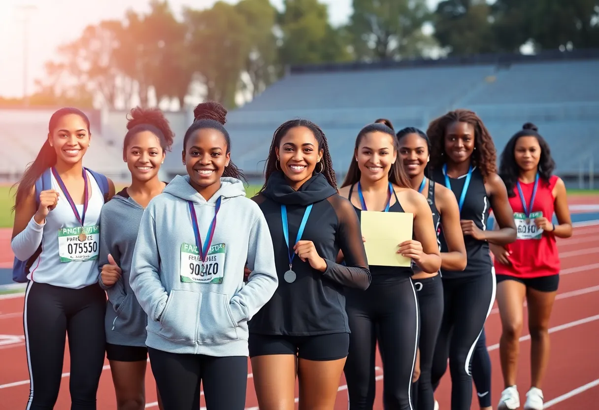 Female athletes from Augusta University celebrating academic and athletic achievements