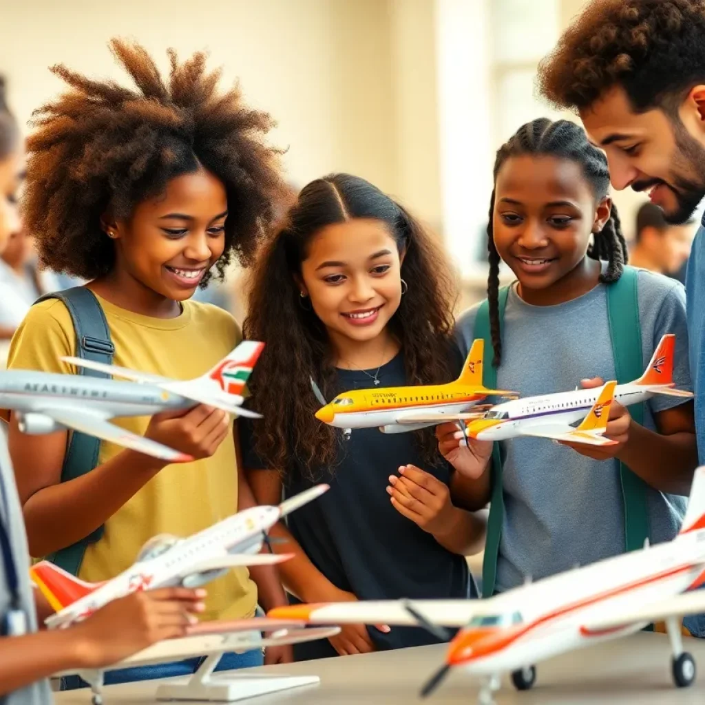 Teenagers participating in an aviation workshop at the Boys & Girls Club