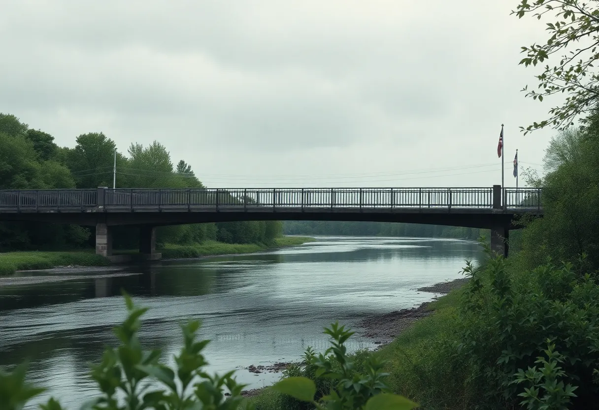 A bridge over a river depicting an atmosphere of safety concerns.
