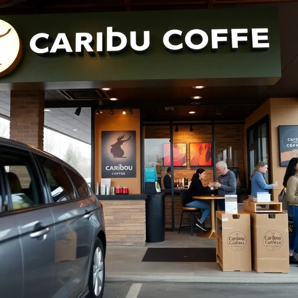 Exterior view of a Caribou Coffee drive-thru location in Augusta