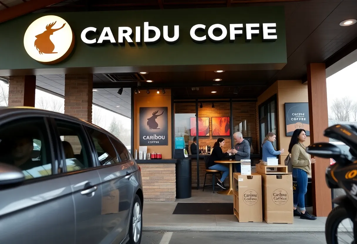 Exterior view of a Caribou Coffee drive-thru location in Augusta