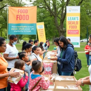 Volunteers distributing meals to children and families