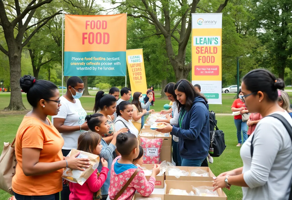Volunteers distributing meals to children and families