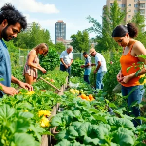 Community members gardening in Augusta, showcasing fresh produce.