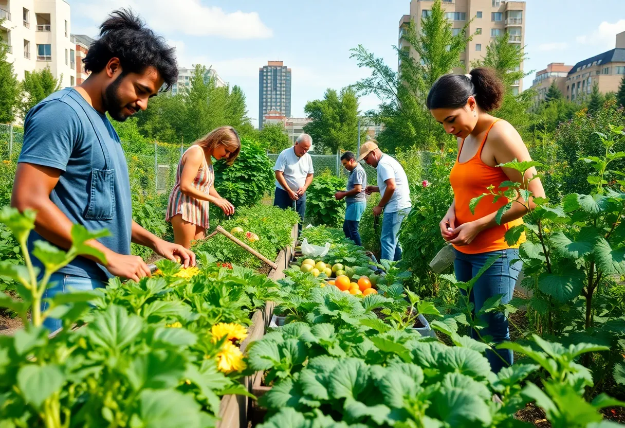Community members gardening in Augusta, showcasing fresh produce.