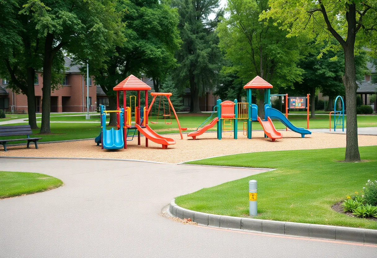 Playground equipment in a community park