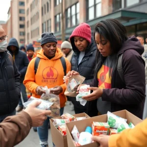 Volunteers distributing supplies to homeless individuals in Augusta