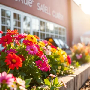 A peaceful community garden showcasing flowers in bloom.