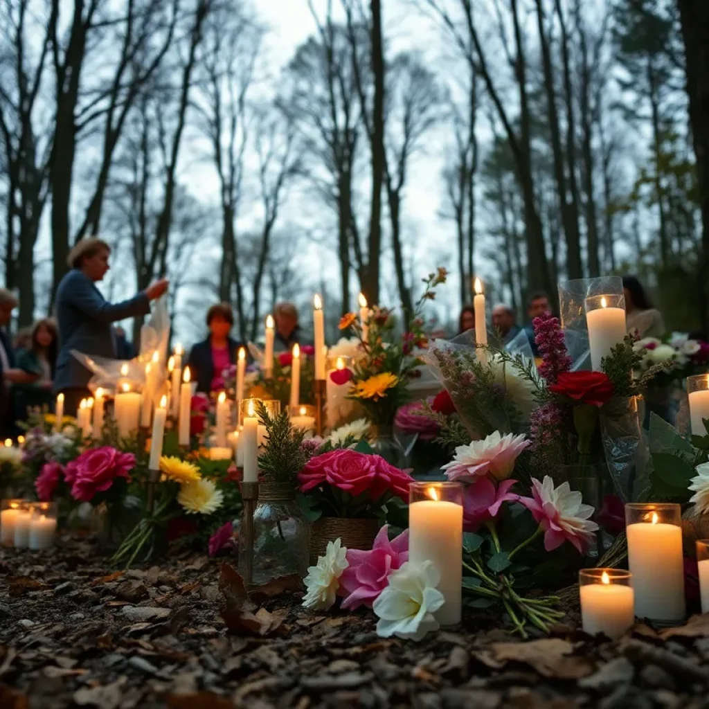 Vigil for Devon Shade in Augusta with candles and flowers