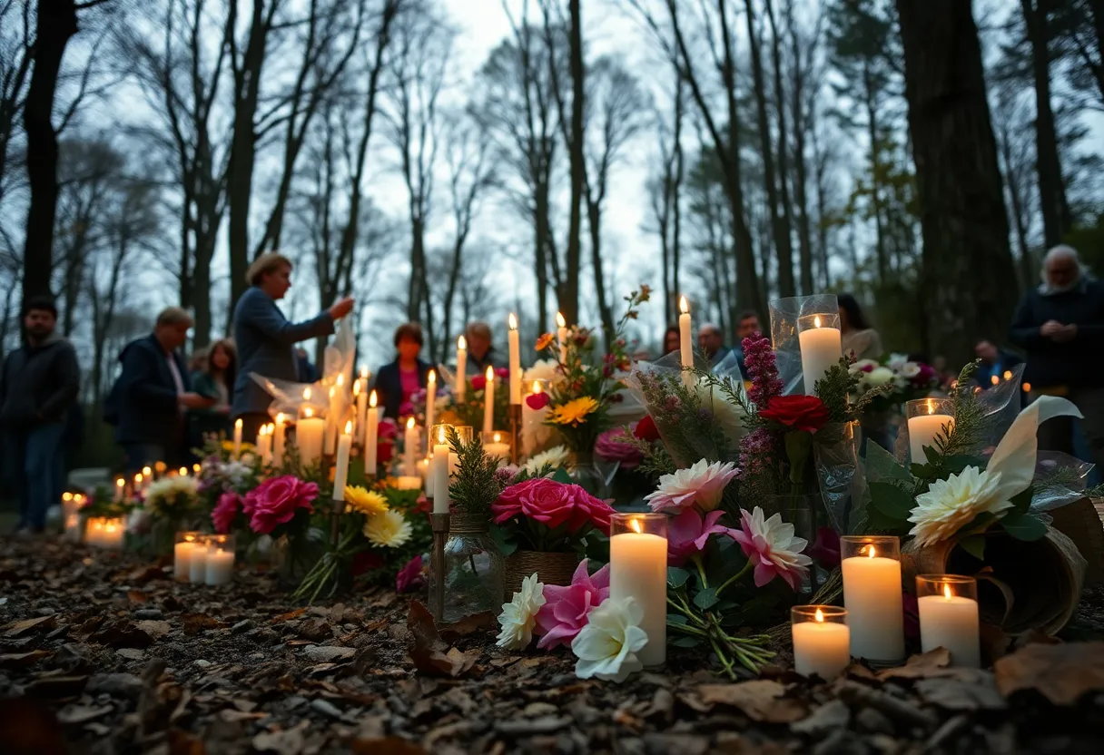 Vigil for Devon Shade in Augusta with candles and flowers
