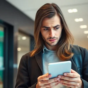 Customer showing concern over data security at a bank