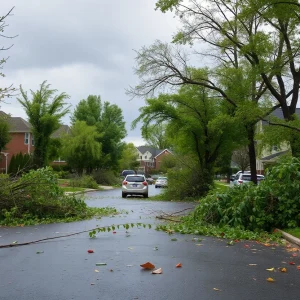 Damage from storm with fallen trees and debris in CSRA neighborhood