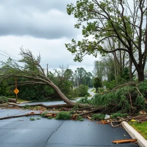 Fallen trees and debris on a road after a storm in CSRA