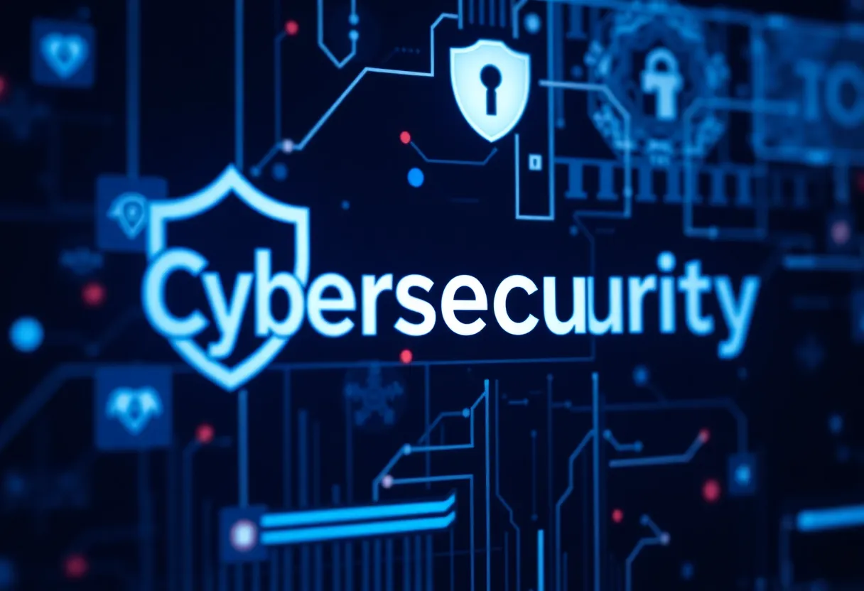 Digital representation of cybersecurity with protective elements