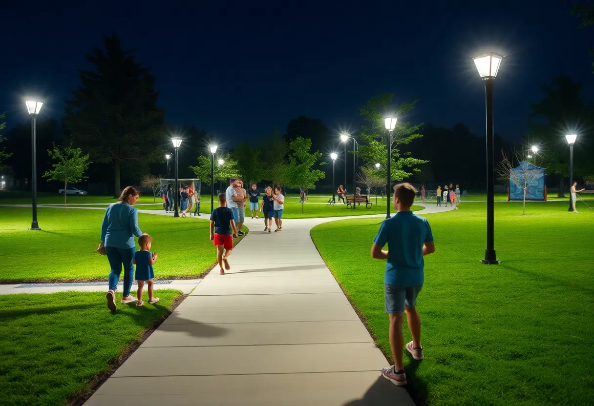 Families enjoying recreational activities at Diamond Lakes Regional Park with improvements.