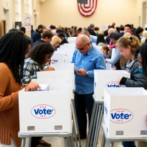 Voters participating in early voting at a polling station in Augusta.