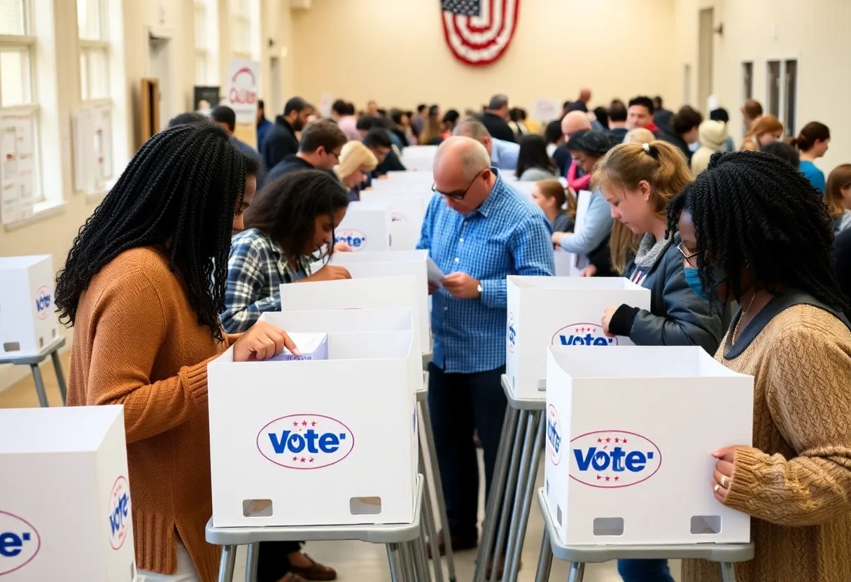 Voters participating in early voting at a polling station in Augusta.
