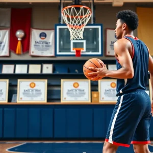 Basketball player celebrating on a court