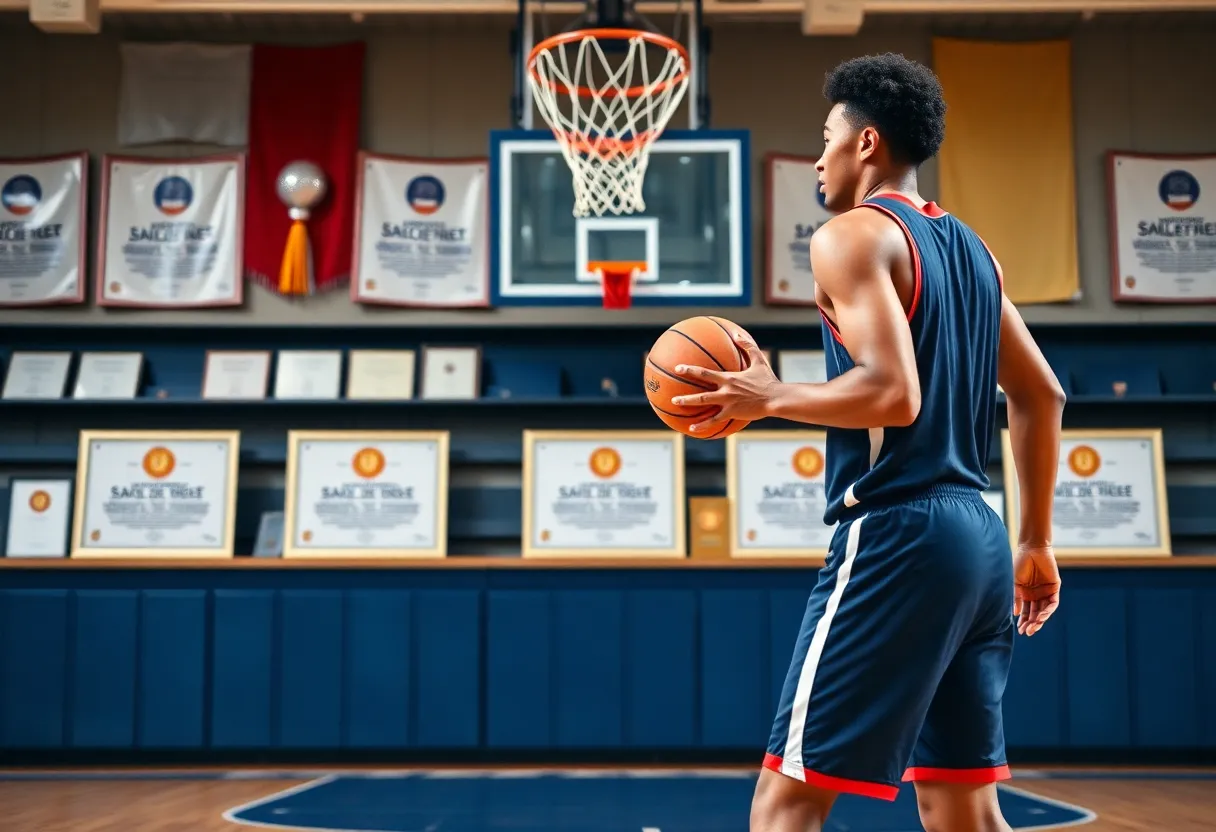 Basketball player celebrating on a court