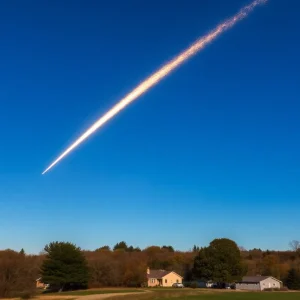 Bright fireball meteor streaking across the sky