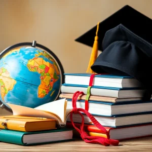 Symbolic representation of the Fulbright Program with academic elements.