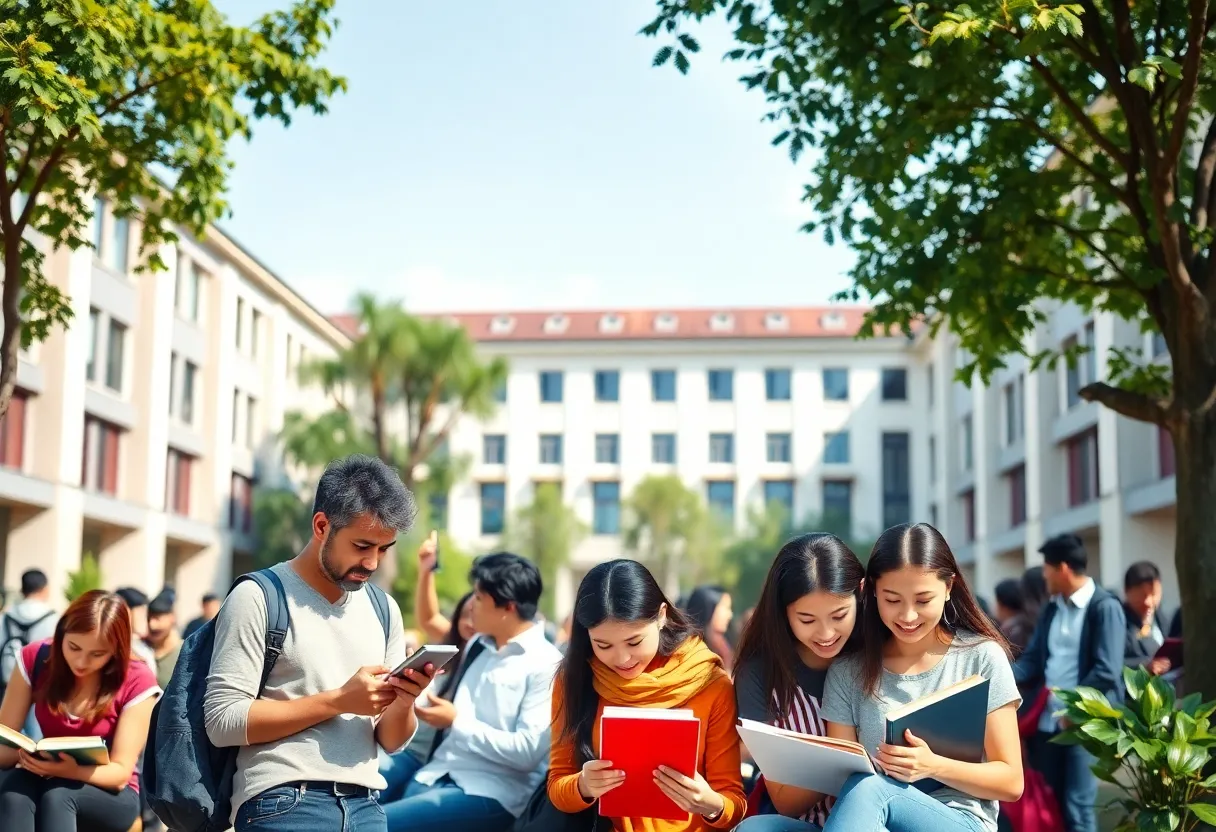 Diverse students studying together at Harvard University campus