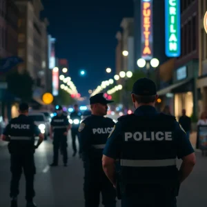 Police officers patrolling downtown Augusta at night