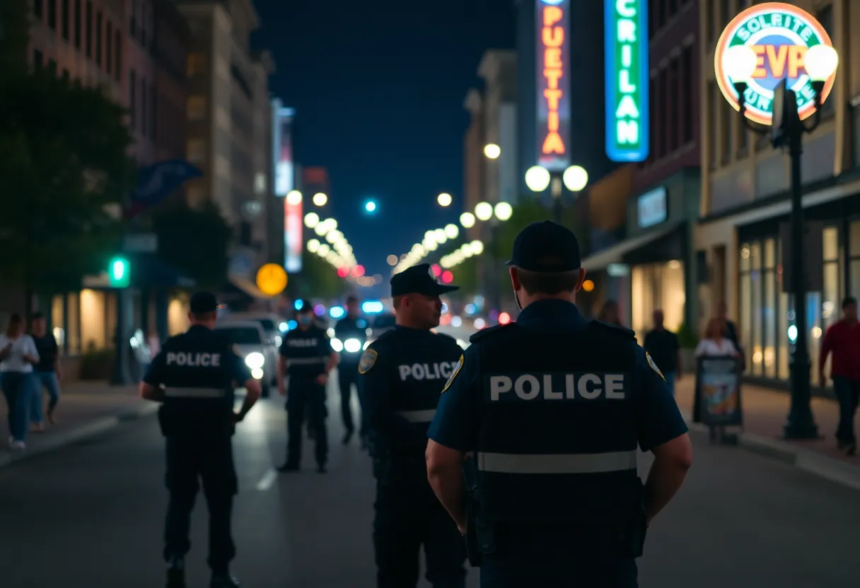 Police officers patrolling downtown Augusta at night