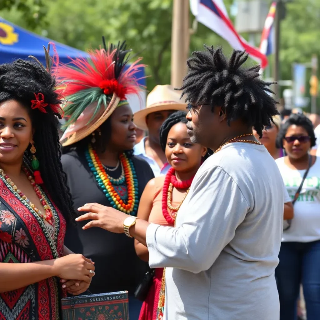 Community gathering during Juneteenth celebration with art and activities
