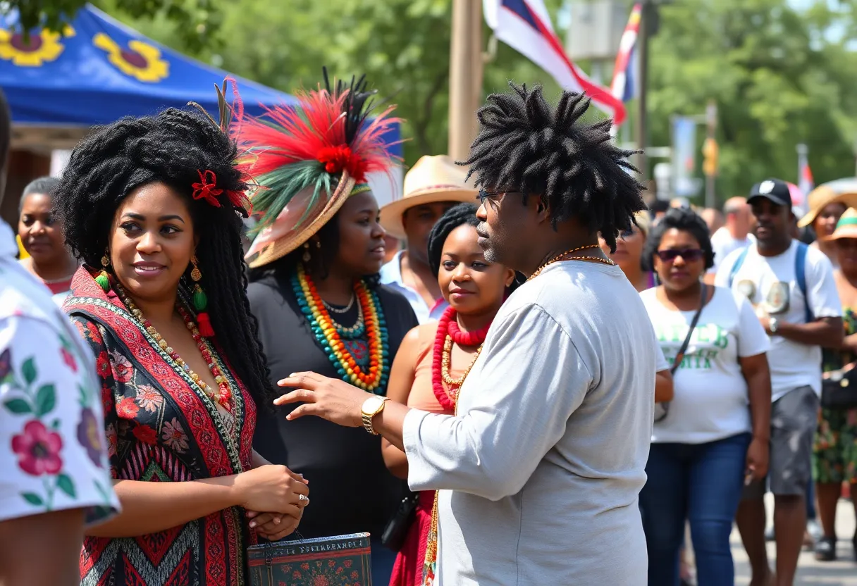 Community gathering during Juneteenth celebration with art and activities