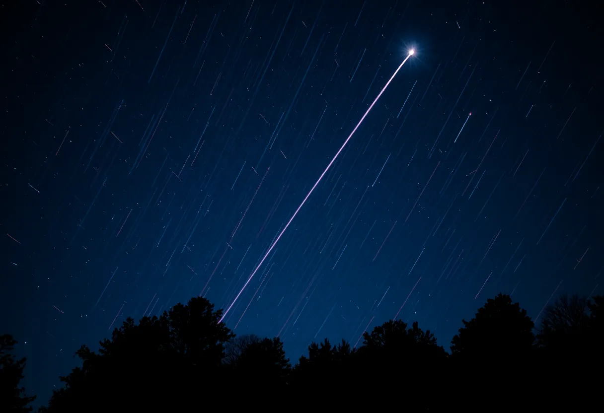 Bright meteor fireball lighting up the night sky