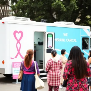 Mobile medical unit providing free breast cancer screenings in Augusta