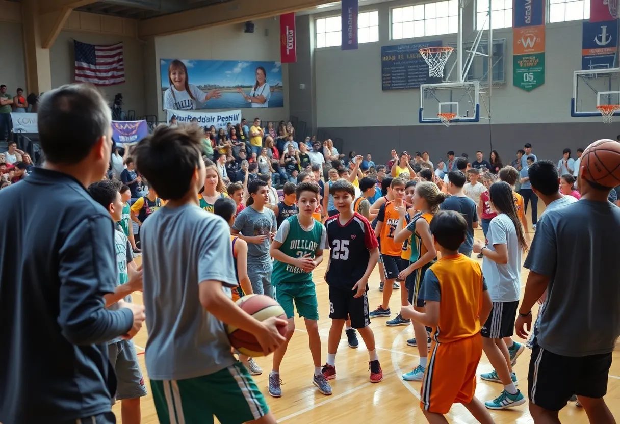 Youth basketball teams competing in the Nike EYBL Peach Jam Tournament