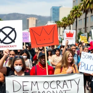 Crowd of protesters at No Kings Day rally in Southern California