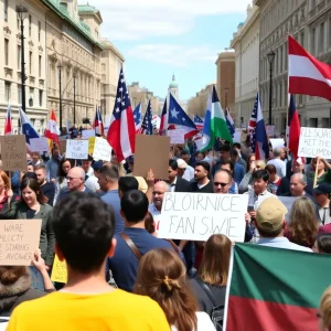 Crowd protesting for No Kings Day