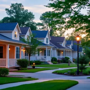 A neighborhood with homes prepared for summer vacations, showcasing home safety measures.