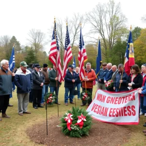 Community members honoring veterans at a rally in North Augusta