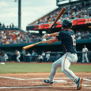 Baseball player hitting a ball during a game