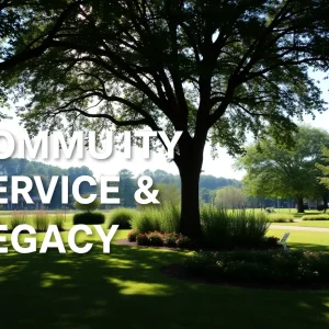 A peaceful garden symbolizing community service and remembrance.