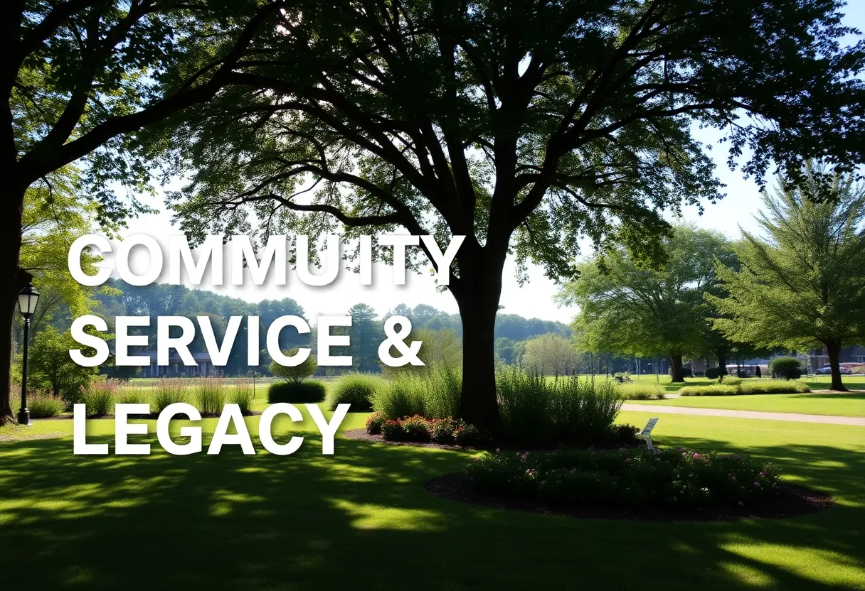 A peaceful garden symbolizing community service and remembrance.
