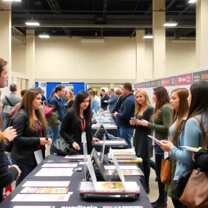 Job seekers engaging with school representatives at the Richmond County job fair