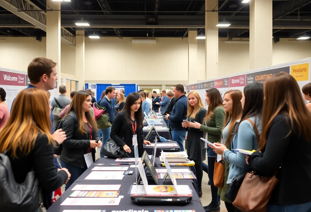 Job seekers engaging with school representatives at the Richmond County job fair