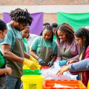 Community members engaged in a Rotary Club service project