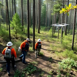 Search teams in wooded area looking for missing woman