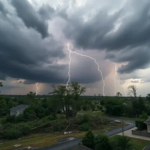 A stormy scene showing heavy clouds and debris from severe thunderstorms in the CSRA region.