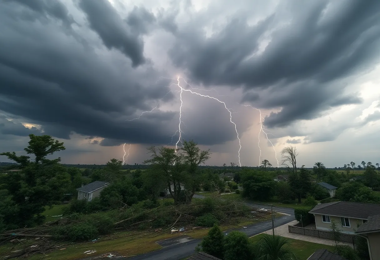 A stormy scene showing heavy clouds and debris from severe thunderstorms in the CSRA region.